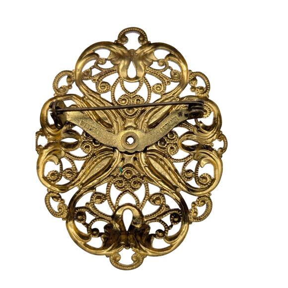 Vintage Gilded Filigree Three Piece Brooch Lot - Picture 11 of 13